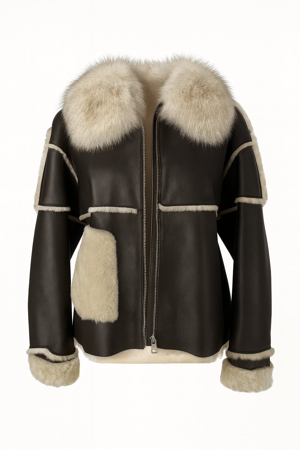 Shearling Lammfell Lederjacke Damen mit Echtfellkragen