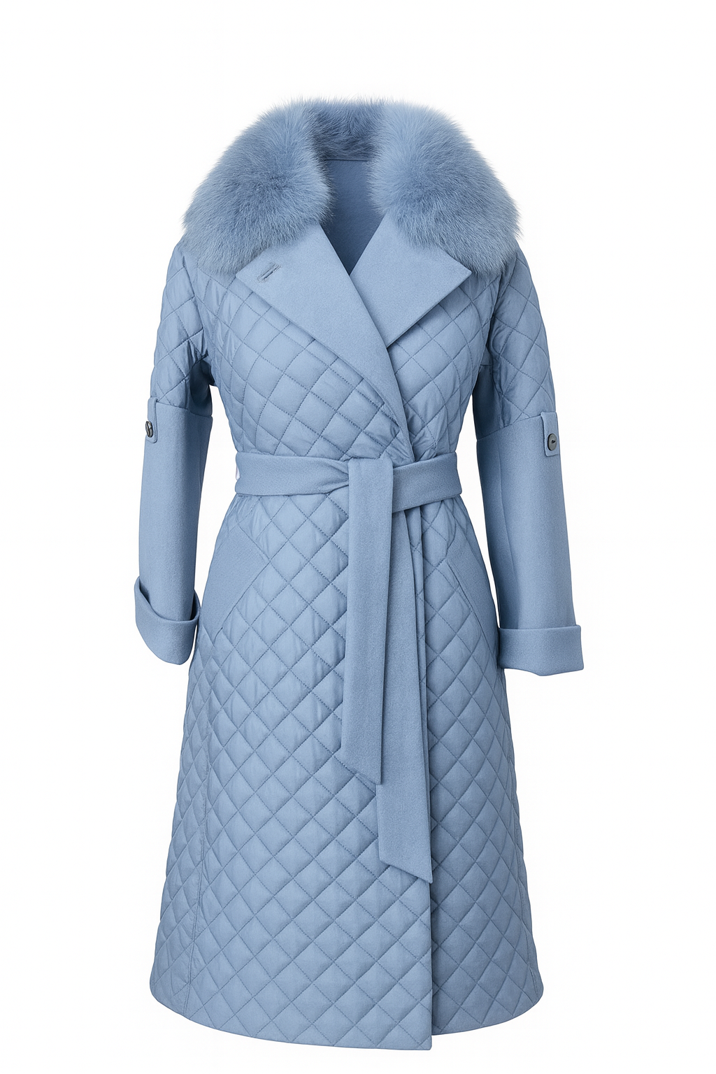Luxuriöser Damen Steppmantel Kaschmir mit Echtfellkragen
