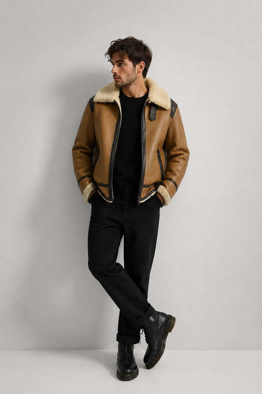 Herren Lammfell Fliegerjacke