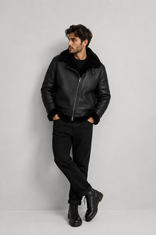 Herren Lammfelljacke Pilotenjacke Fliegerjacke