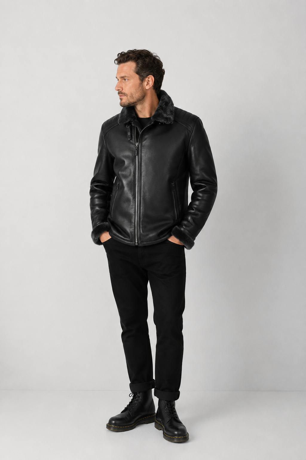 Herren Lammfelljacke Winterjacke Echtleder