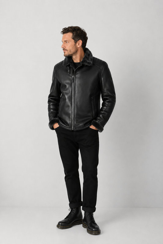 Herren Lammfelljacke Winterjacke Echtleder