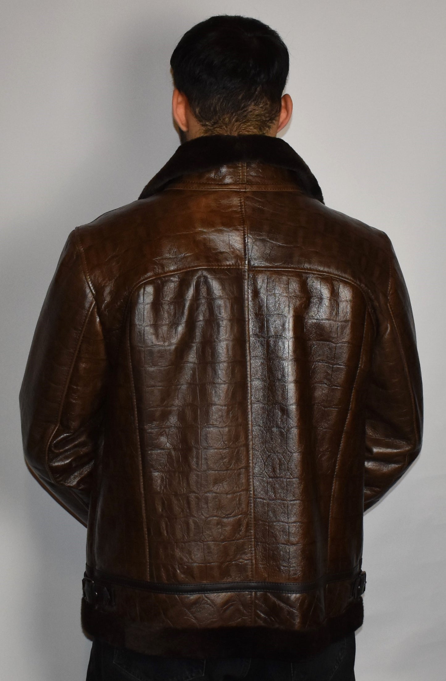 Lammfelljacke Herren Pilotenjacke/ Fliegerjacke in Kroko Optik