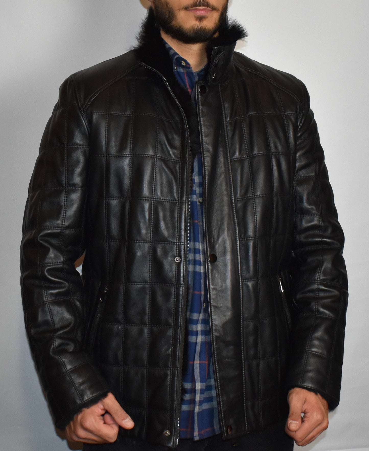 Herren Lammfelljacke/Steppjacke Lederjacke- Winterjacke mit Toskana Fell