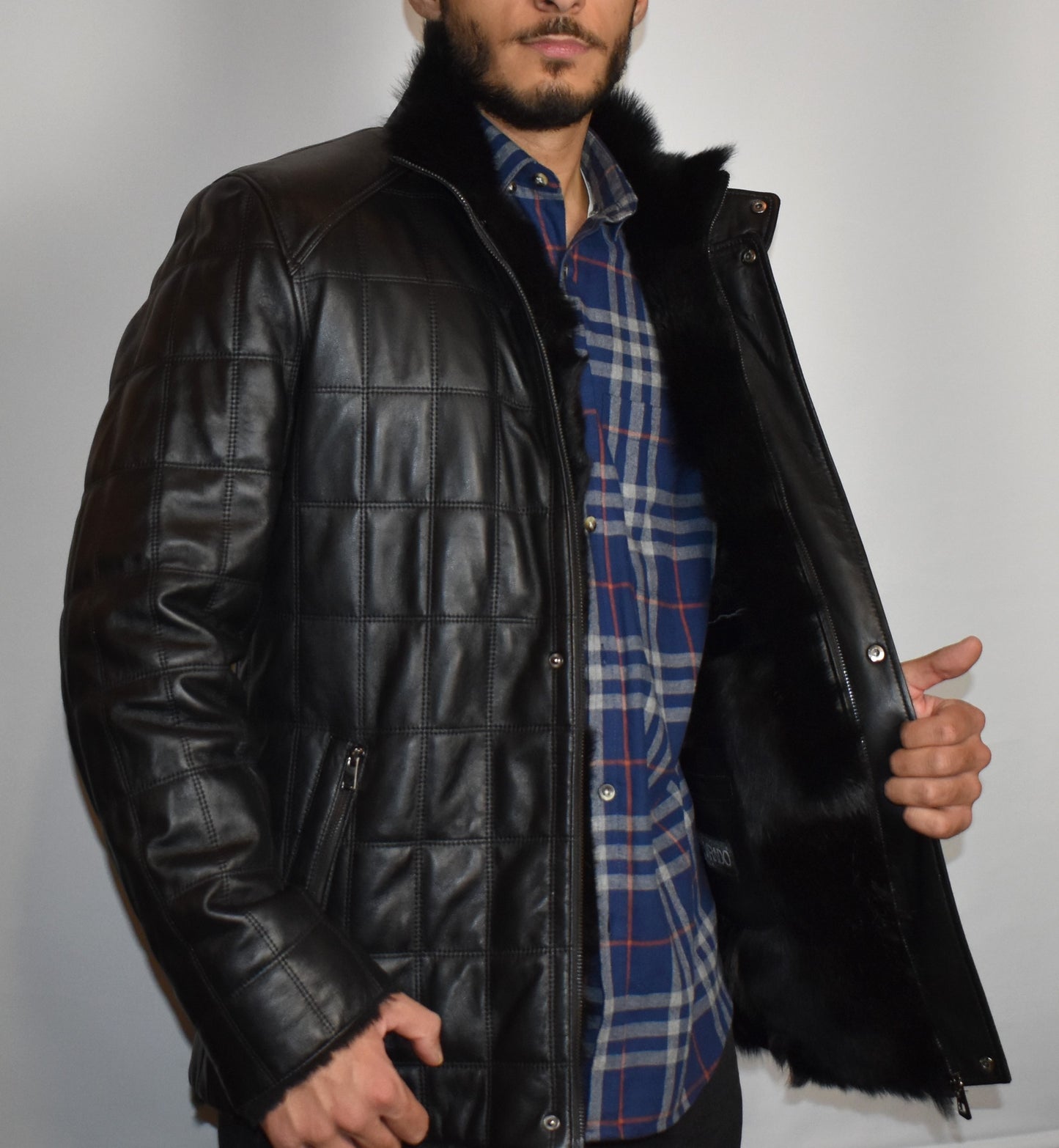 Herren Lammfelljacke/Steppjacke Lederjacke- Winterjacke mit Toskana Fell