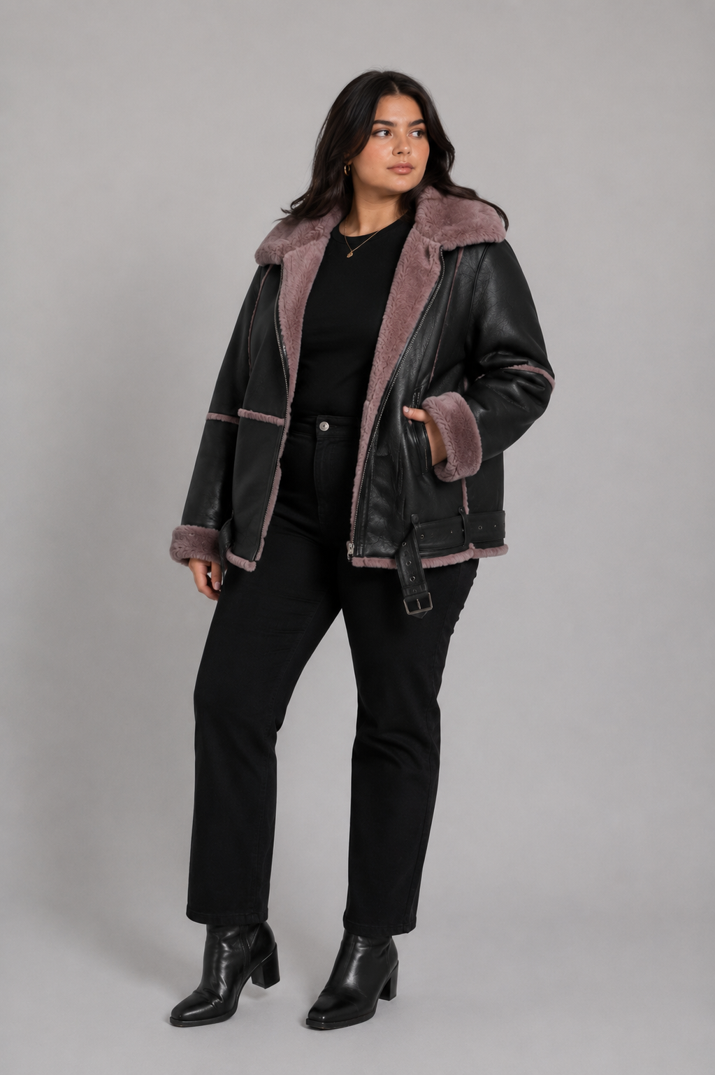Oversized Damen Lammfell Fliegerjacke