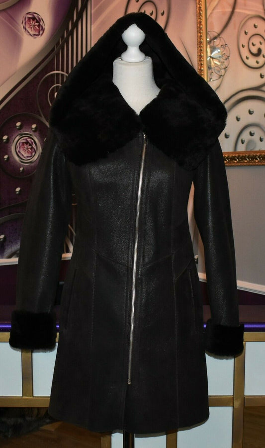 Luxus Damen Lammfellmantel Kapuzenmantel