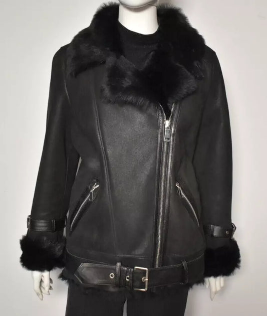 Damen echte Lammfelljacke Fliegerjacke