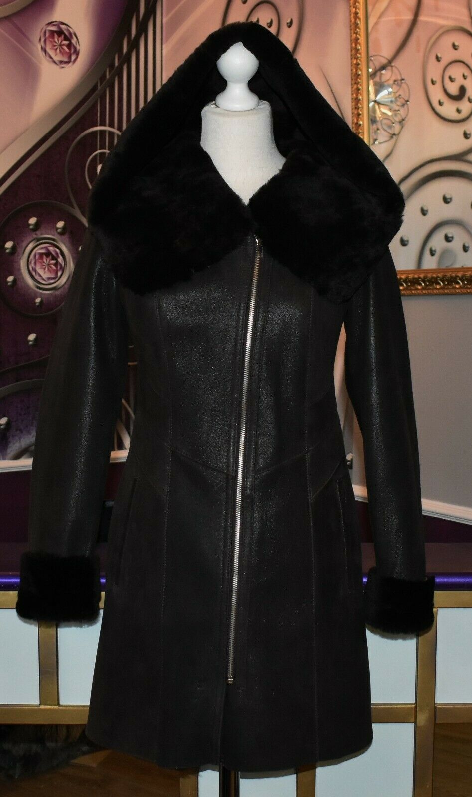 Luxus Damen Lammfellmantel Kapuzenmantel