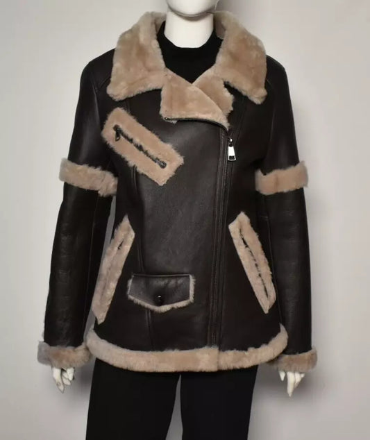 Damen echte Lammfelljacke Fliegerjacke