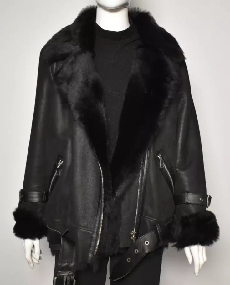 Damen echte Lammfelljacke Fliegerjacke