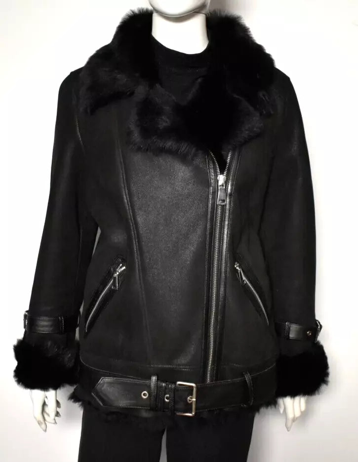Damen echte Lammfelljacke Fliegerjacke