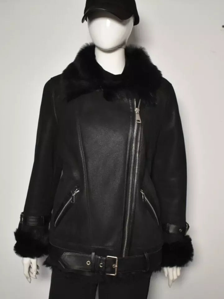 Damen echte Lammfelljacke Fliegerjacke