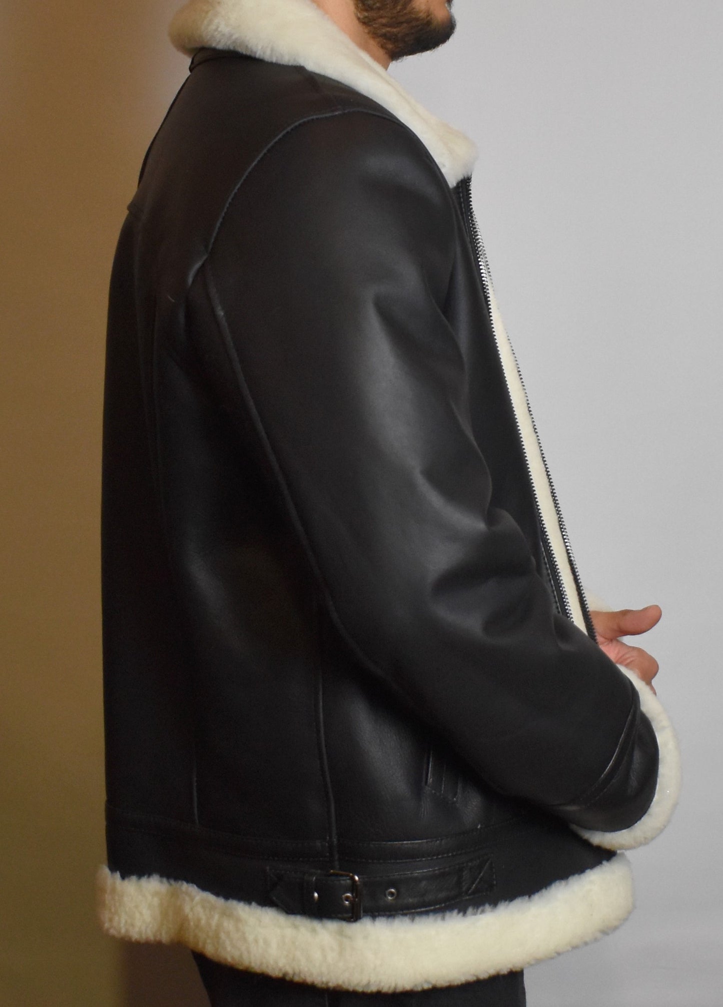 Herren echte Lammfelljacke Pilotenjacke Fliegerjacke