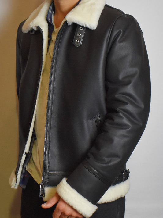 Herren echte Lammfelljacke Pilotenjacke Fliegerjacke