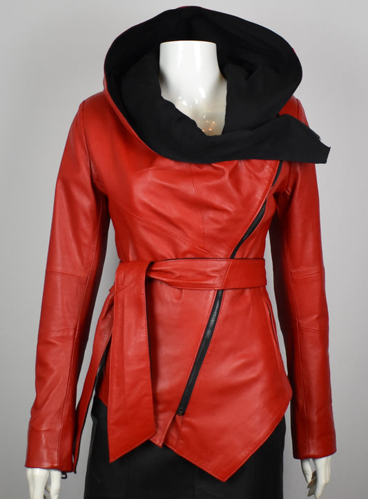 Stylische Damen Lammlederjacke mit Kapuze