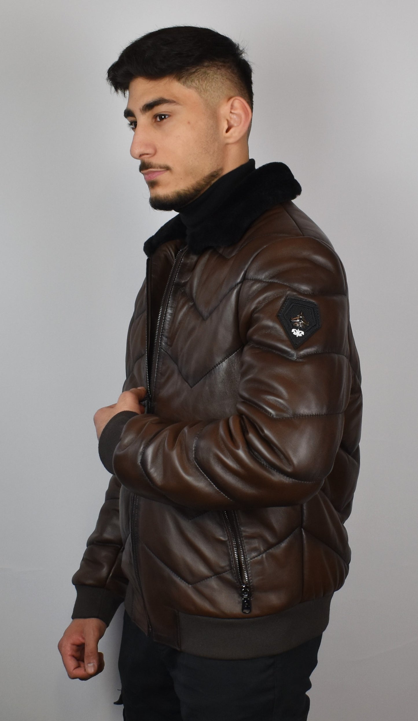 Lederjacke/ Steppjacke mit Lammfell Kragen