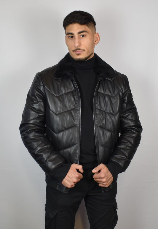 Lederjacke/ Steppjacke mit Lammfell Kragen