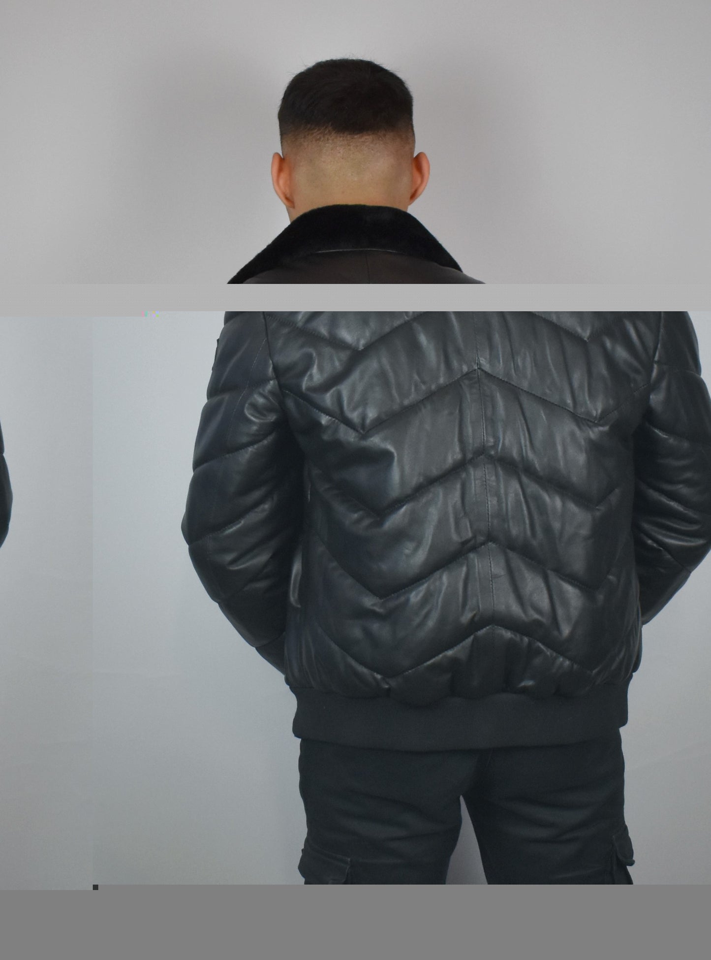 Lederjacke/ Steppjacke mit Lammfell Kragen