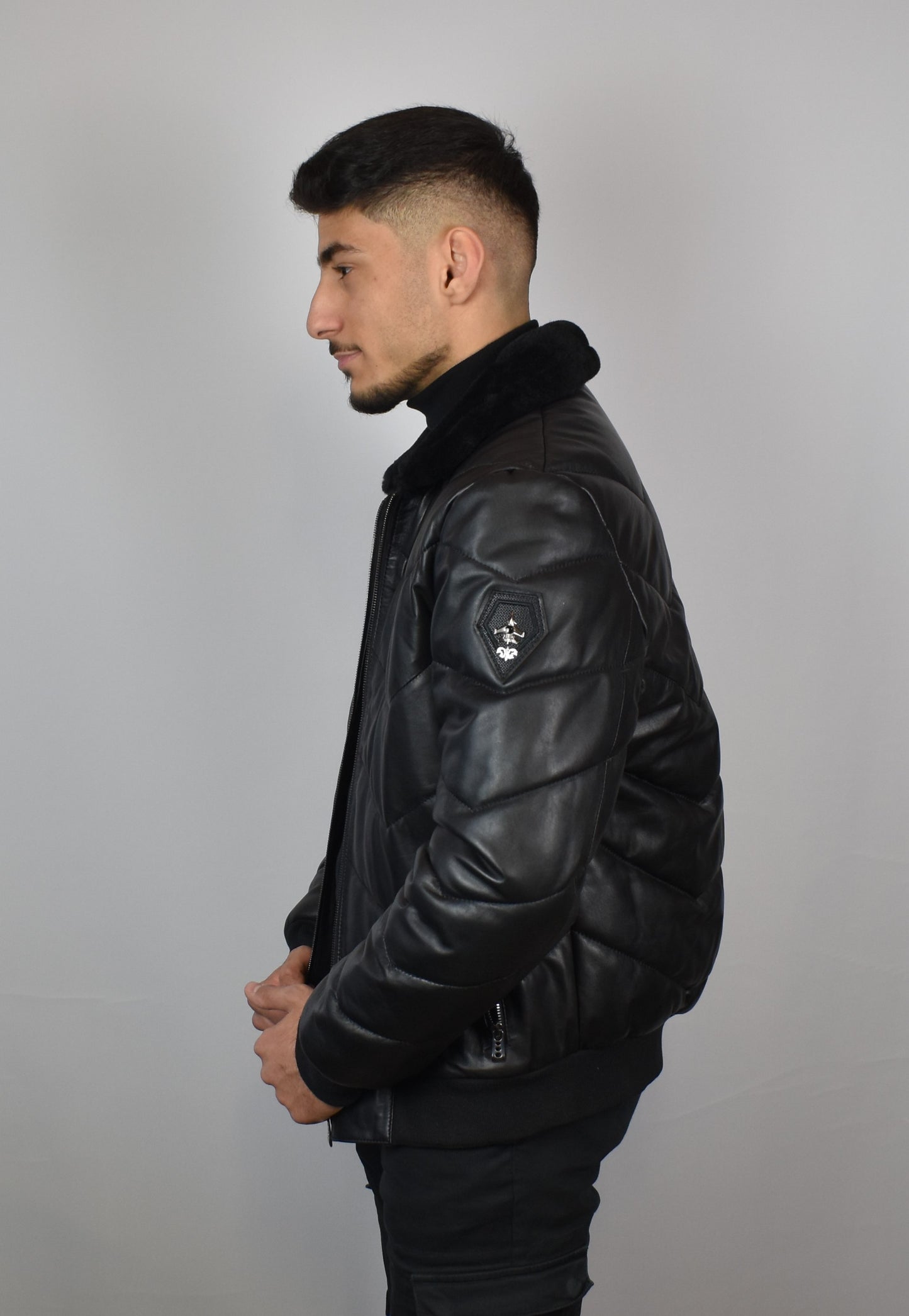 Lederjacke/ Steppjacke mit Lammfell Kragen
