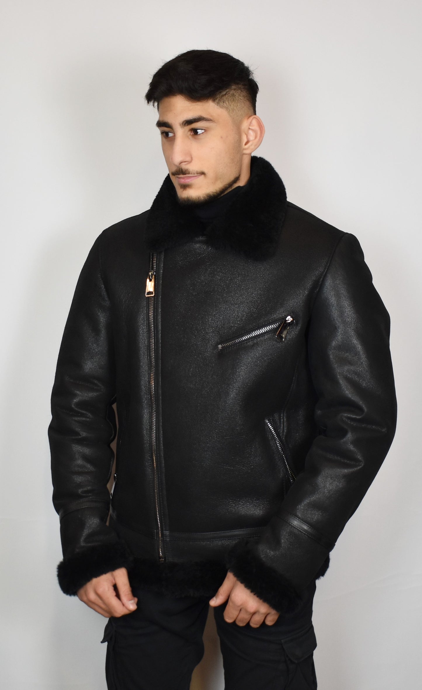 Herren Pilotenjacke Fliegerjacke echte Lammfelljacke