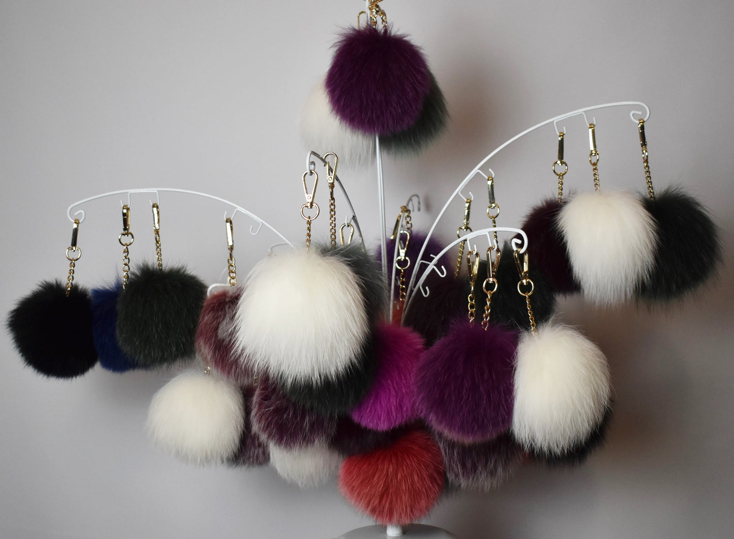 Echtfell Bommel Schlüssel-Taschenanhänger echtes Fuchspelz