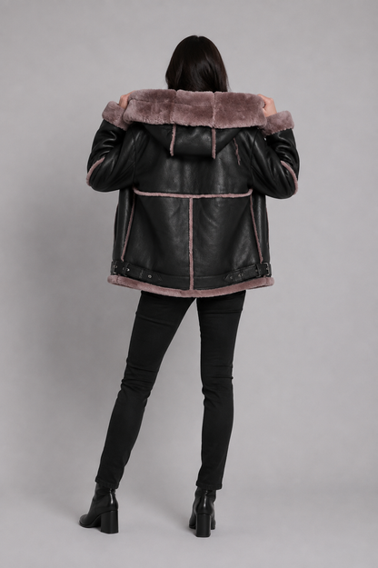 Oversized Damen Lammfell Fliegerjacke