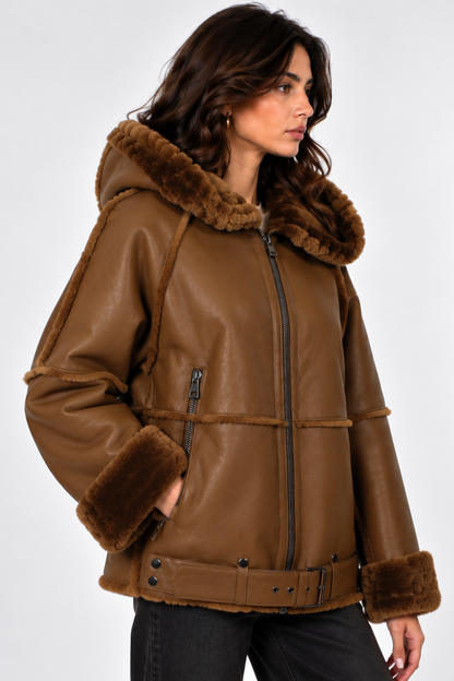Oversized Damen Lammfell Fliegerjacke – luxuriöse Aviator Jacke