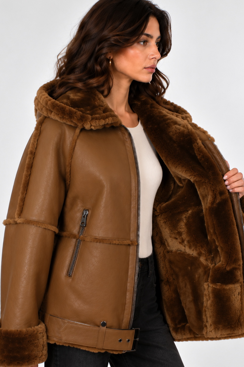 Oversized Damen Lammfell Fliegerjacke – luxuriöse Aviator Jacke