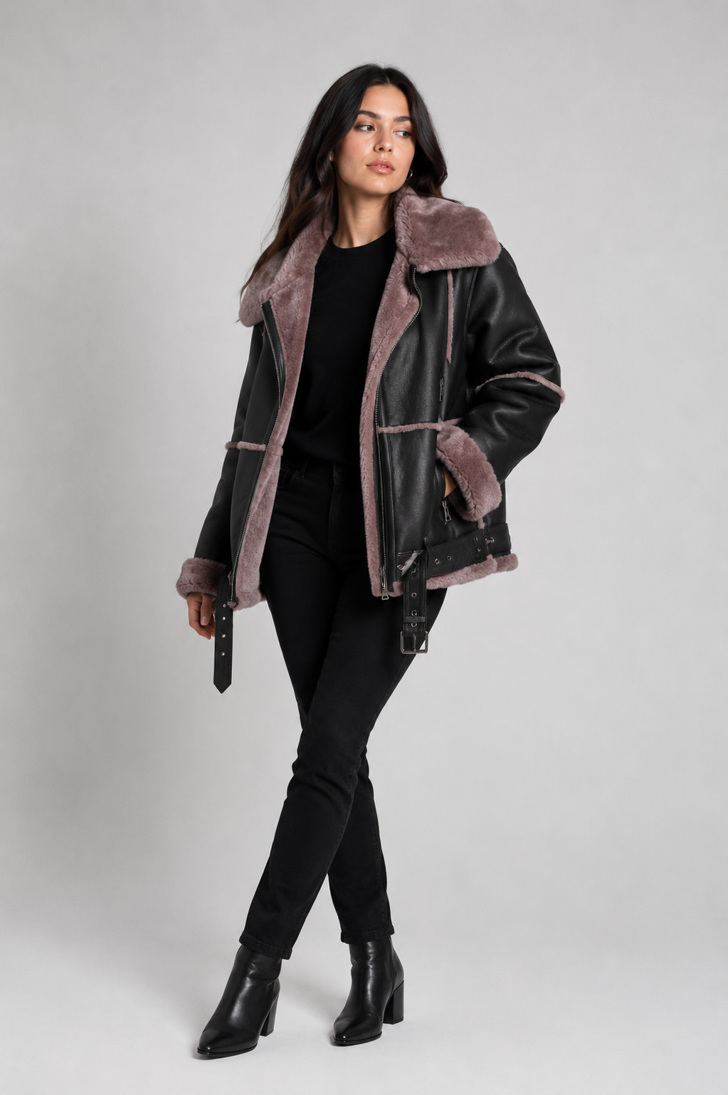 Oversized Damen Lammfell Fliegerjacke