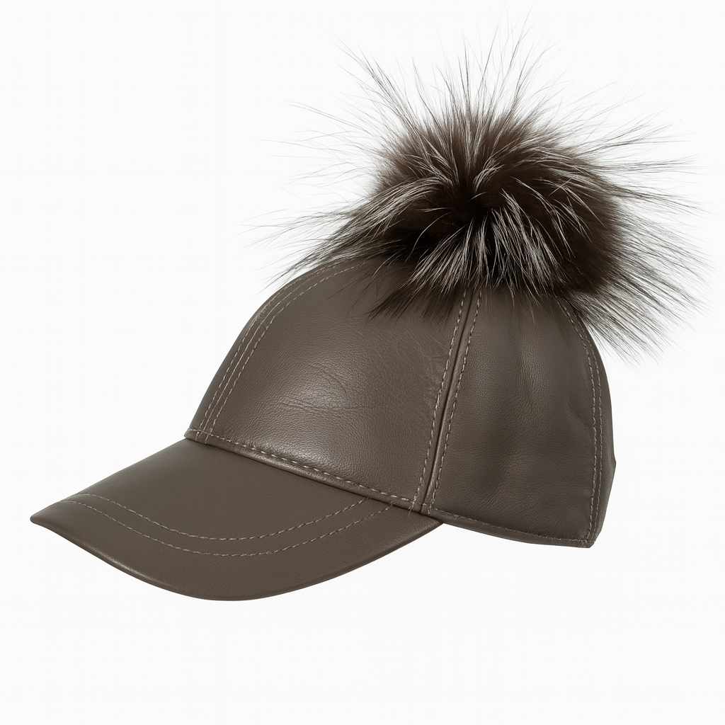 Leder Cap Damen Basecap Echtleder mit Bommel