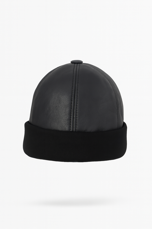 Herren Fischermütze Rollmütze Leder