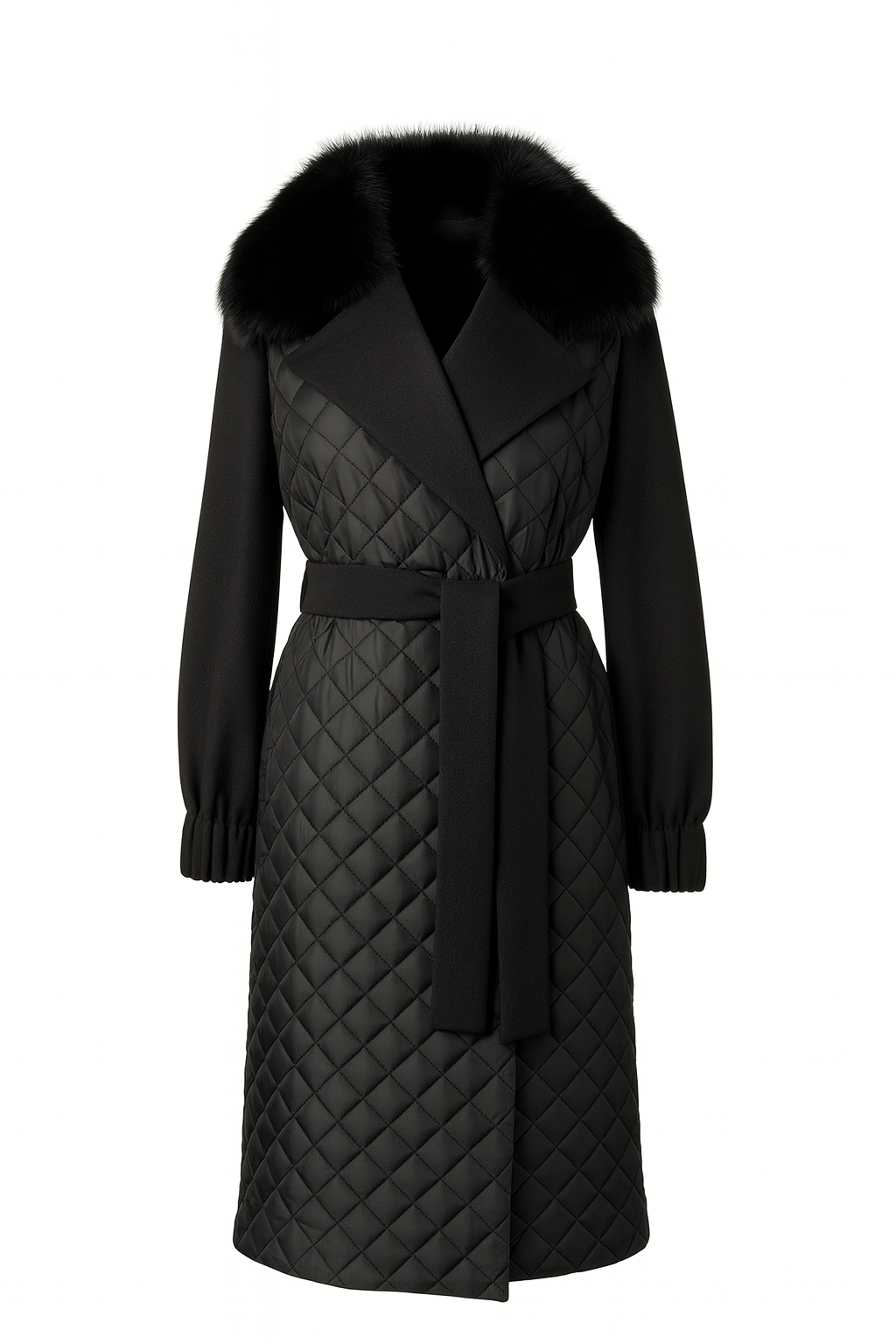 Luxuriöser Steppmantel Damen mit Echtfellkragen