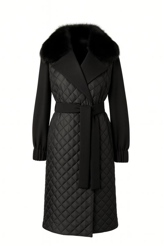 Luxuriöser Steppmantel Damen mit Echtfellkragen