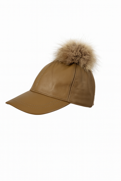 Leder Cap Damen Basecap Echtleder mit Bommel
