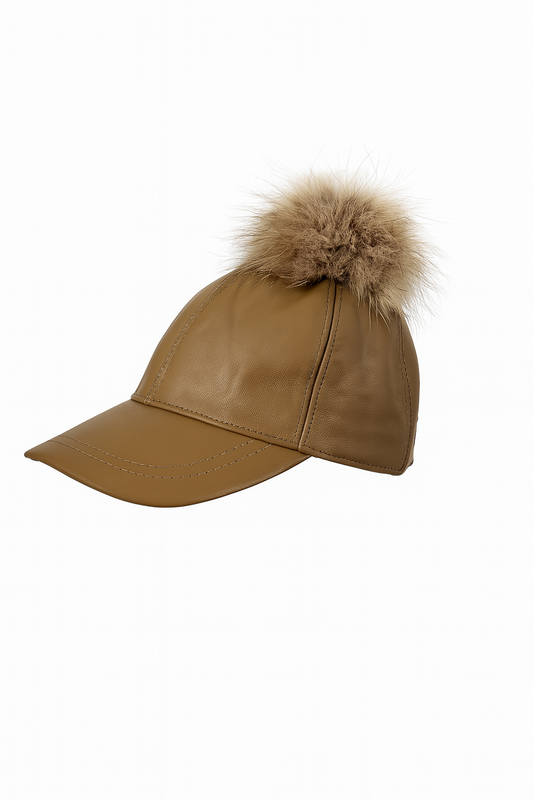 Leder Cap Damen Basecap Echtleder mit Bommel