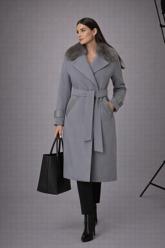 Kaschmir Mantel Damen mit Echtfellkragen