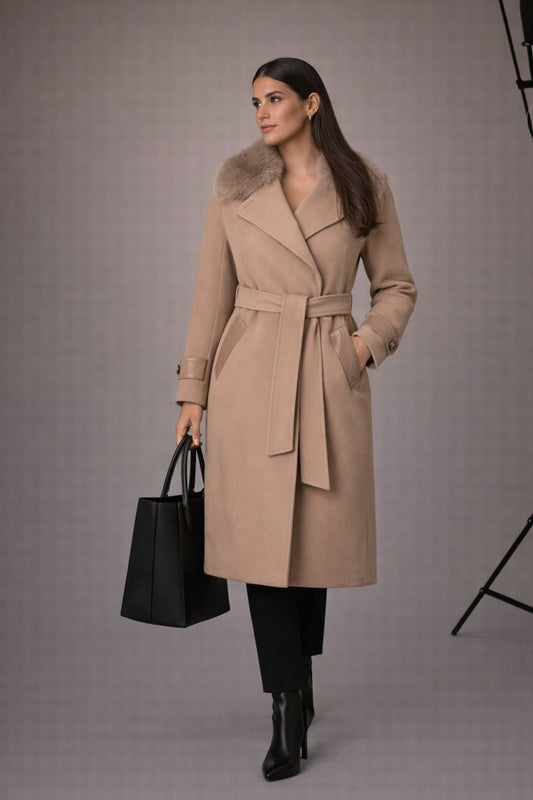 Kaschmir Mantel Damen mit Echtfellkragen