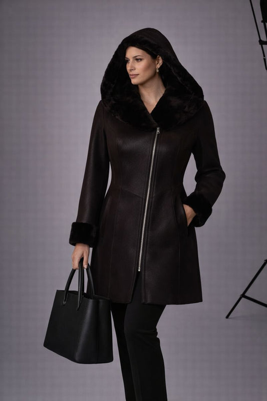 Luxus Damen Lammfellmantel Kapuzenmantel