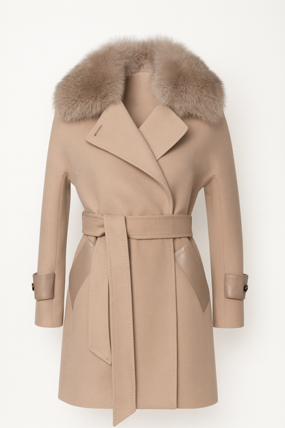 Kaschmir Mantel Damen mit Echtfellkragen