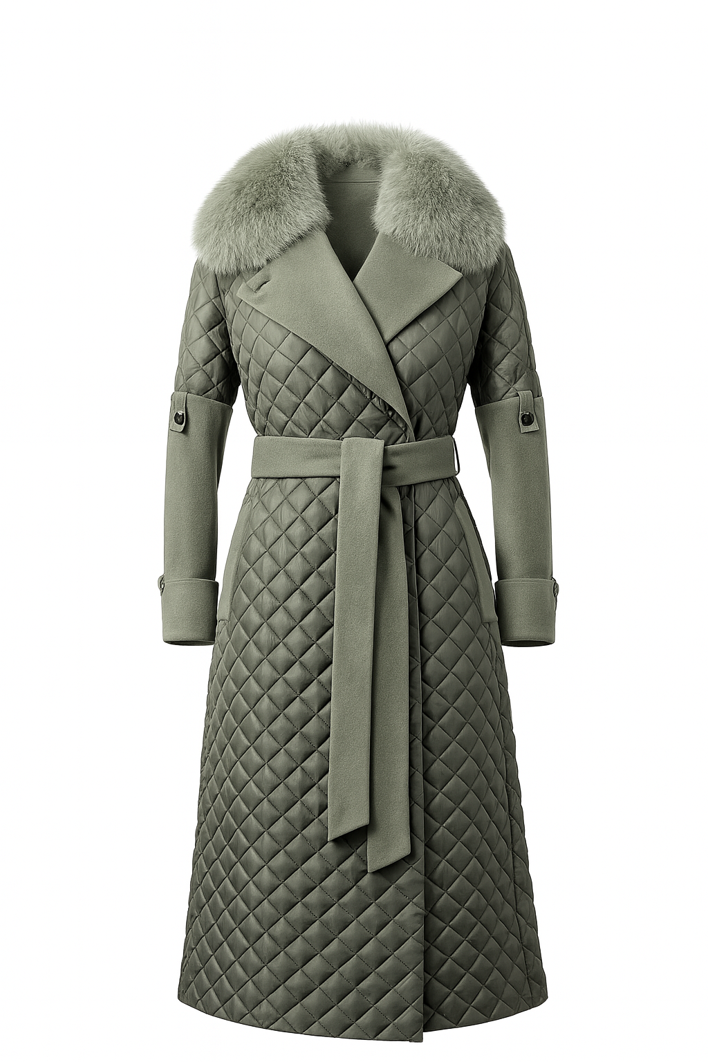 Luxuriöser Damen Steppmantel Kaschmir mit Echtfellkragen