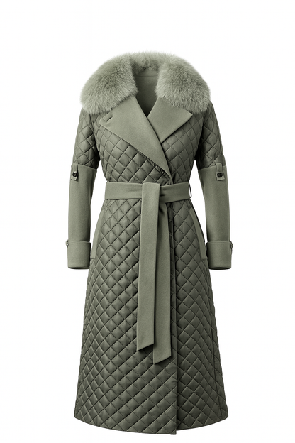 Luxuriöser Damen Steppmantel Kaschmir mit Echtfellkragen