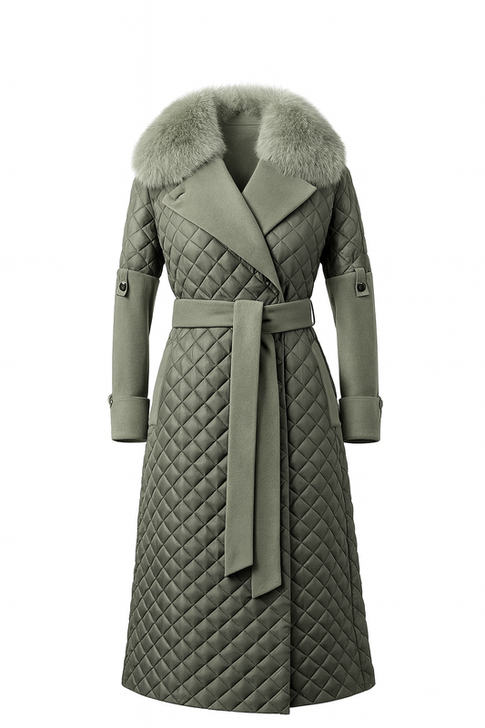 Luxuriöser Damen Steppmantel Kaschmir mit Echtfellkragen