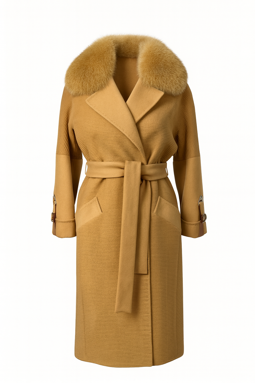 Luxuriöser Kaschmir Mantel Damen mit Echtfellkragen