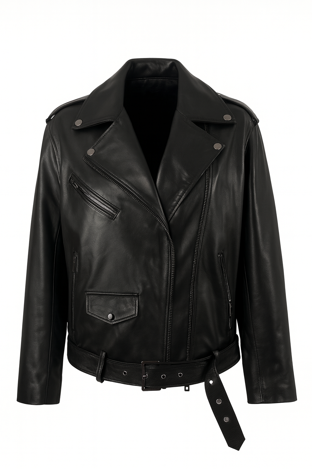 Oversized Damen Lederjacke Schwarz