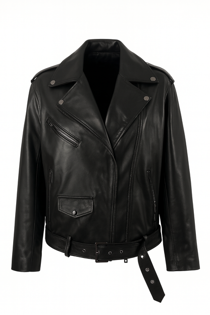 Oversized Damen Lederjacke Schwarz
