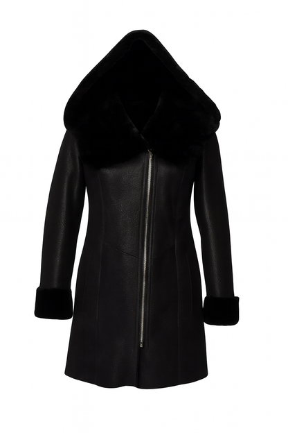 Luxus Damen Lammfellmantel Kapuzenmantel