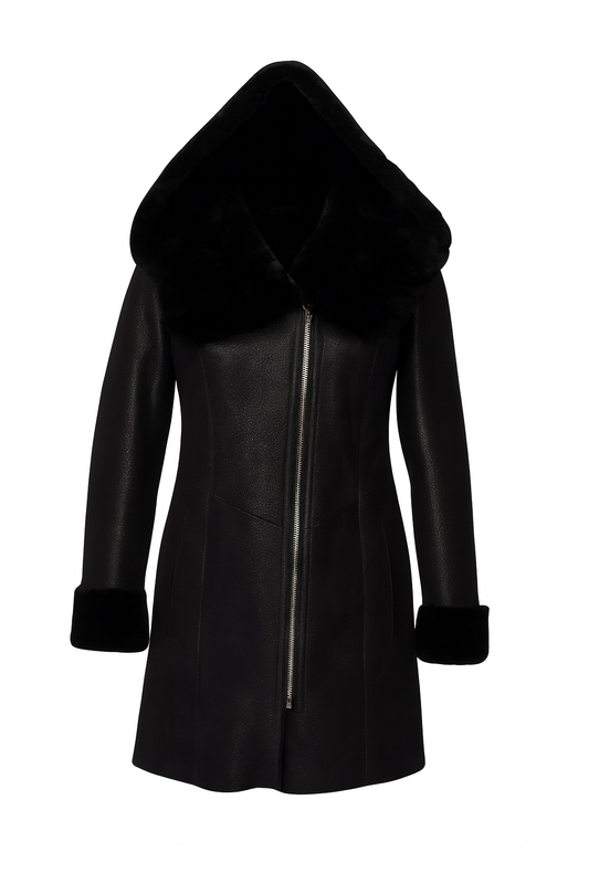 Luxus Damen Lammfellmantel Kapuzenmantel