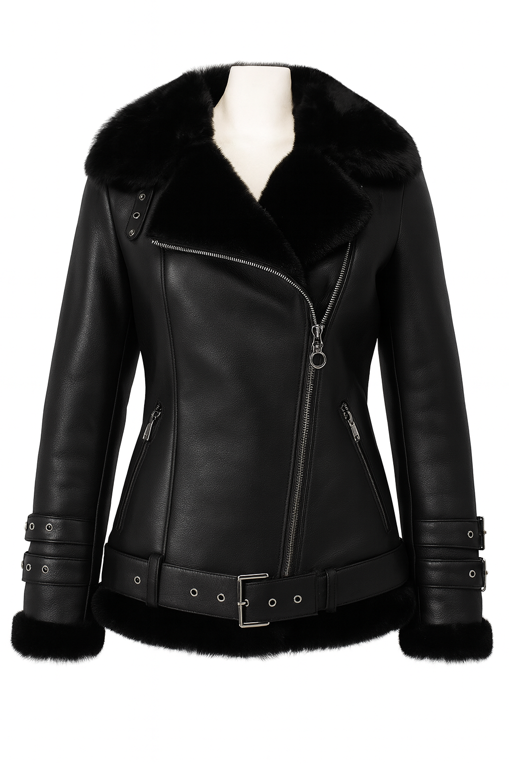 Luxuriöse Damen-Lammfelljacke in Schwarz