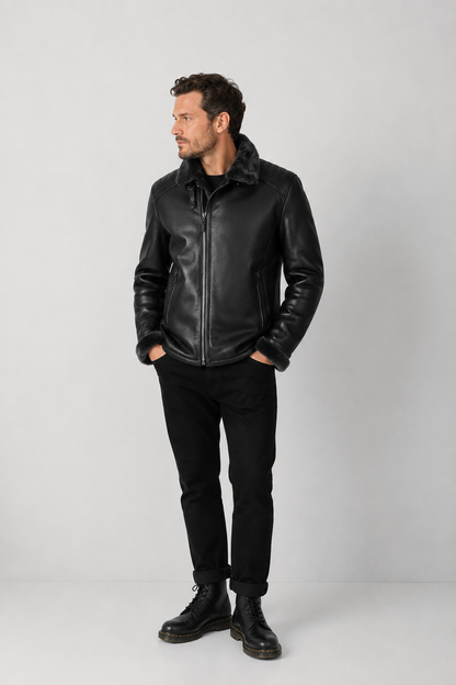 Herren Lammfelljacke Winterjacke Echtleder